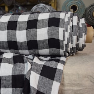 100% lniana tkanina Margarita Chessboard Check Black-White 190gsm. Kratka 4,50 cm. Prana-zmiękczona. BRAK W MAGAZYNIE. Dostępna jest tylko próbka.