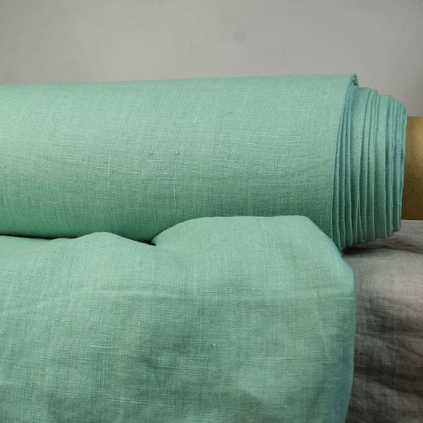 Pure 100% linen fabric 190gsm. Light mint green color. Medium weigh. "Wash-out" color effect. For clothes, other usage.