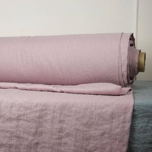 IN STOCK. Pure 100% linen fabric Gloria Dogwood 200gsm 5.90oz/yd2. Muted dusty pink, lavender-violet hue. Softened. Widht 145cm 57. image 1