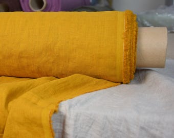 鮮やかなリネン生地 - 「グロリア クルクマ イエロー」、柔らかく、洗い加工済み、200gsm (6 オンス)、100% 純粋、美しい明るいゴールデン イエロー オレンジ色、在庫あり!