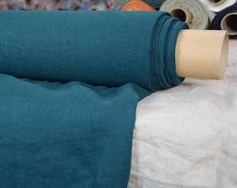 Fabric 100% Linen Gloria Slate Teal, Dark Green-Blue, Soft Laundered Linen, 200gsm/6oz Midweight, High Quality, By the yard or by the meter.