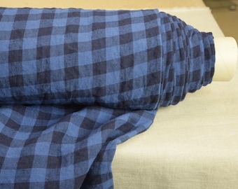 Tela de lino puro "Stella" con estampado de cuadros vichy azul de 2 cm. Se puede cortar a medida o por metro. 190 g/m² (5,7 oz). Orgánica, duradera, de primera calidad y suave.