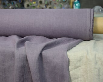 IN STOCK. Pure 100% linen fabric Gloria Dimmed Lilac 190gsm. Muted grayish-lilac. Densely woven, washed-softened.