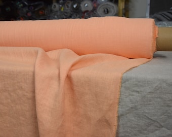 IN STOCK. Pure 100% linen fabric Gloria Vivid Peach 200gsm(5.90oz/yd2). Middle weight, densely woven, washed-softened.