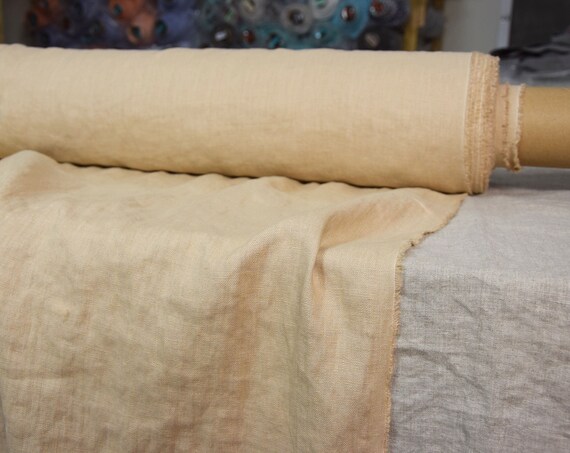 SWATCH (sample) 12x12cm (5x5"). 100% linen fabric Gloria Beige Buff 190gsm (5.60oz/yd2). Soft and delicate tone of creamy-beige, tan, nude.