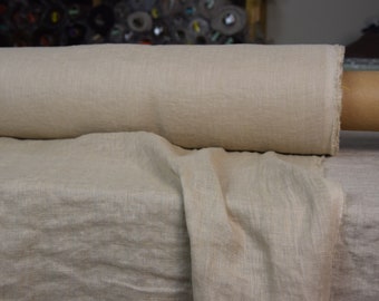 IN STOCK. Very thin 95gsm semi-sheer pure 100% linen fabric Serena  Beige 95gsm. Washed-softened.