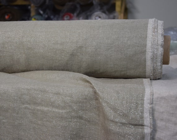 Linen/lurex 97/3% fabric Charlotte Indian Sand Lurex 120gsm. Dark beige with a silver metallic thread. Washed-softened, pre-shrunk