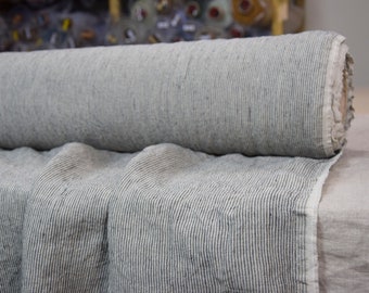IN STOCK. Pure 100% linen fabric Elba Iguana Pencil Stripes 200gsm. 1.5mm stripe. Washed-softened.