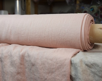 Temporarily OUT OF STOCK. Pure 100% linen fabric Gloria Pastel Rose Tan 190gsm (5.60 oz/yd2). Muted pastel pink. Washed-softened.