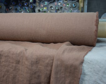 IN STOCK. Pure 100% linen fabric Gloria Cocoa Brown 200gsm(5.90 oz/yd2). Densely woven, washed-softened.