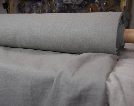 Pure 100% linen fabric Nata Neutral Gray 250gsm. Achromatic grey, simply grey.  Medium darkness. Quite heavy, washed-softened, dense.