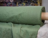 Pure 100 linen fabric Gloria Mosstone 190gsm. Muted olive-green color. Middle weight, dense, washed-softened.