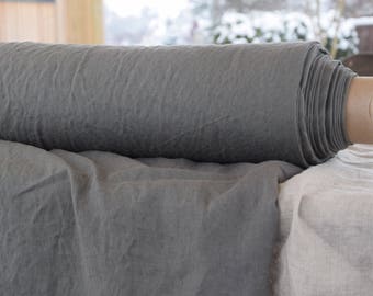 IN STOCK. Pure 100% linen fabric Gloria Steel Gray 190gsm. Quite dark gray color. Aesthetic, strong and durable.