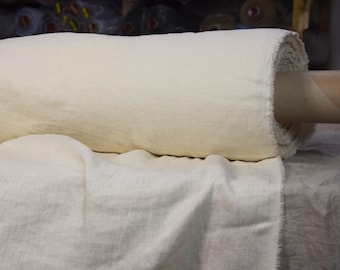 IN STOCK. Pure 100% linen fabric Gloria Ivory 200gsm (5.90oz/yd2). Middle weight, densely woven.