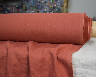 IN STOCK. Linen fabric Gloria Mexicana 190gsm (5.60 oz/yd2). Special bold saturated but not too bright redish-orange-brown. Washed-softened.
