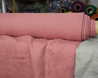 IN STOCK. Pure 100% linen fabric Gloria Tea Rose 200gsm (5.90 oz/yd2). Soft pastel rose. Washed- softened.