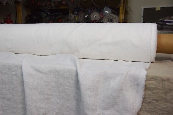 Pure 100% linen fabric Augusta Stark White 160gsm(4.72oz/yd2). Optical white color without any tint. Washed-softened, pre-shrunk.