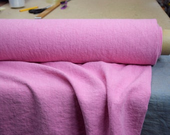 IN STOCK. Pure 100% linen fabric Nata Pink 250gsm (7.30oz/yd2). Quite heavy, washed, softened, densely woven. Bright pink, vivid pink.