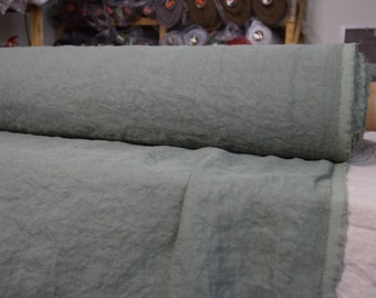IN STOCK. 100% linen fabric Udana Celadon 340gsm (10.10oz/yd2). Washed/Pre-shrunk. Eco-friendly green material for upholstery, curtains.