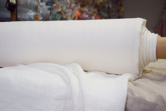 Pure 100% linen fabric Mira Off-White 390gsm (11.50oz/yd2). Heavy, thick, extra soft, smooth. Washed-softened.