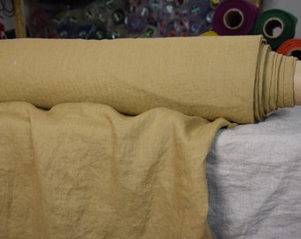 IN STOCK. Pure 100% linen fabric Gloria Camel 190gsm(5.60oz/yd2). Saturated tanned brown. Washed-softened.