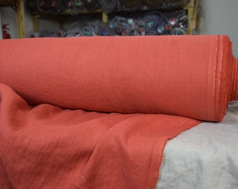 IN STOCK. Linen fabric Gloria Flame 200gsm(5.90 oz/yd2). Bold but not too bright deep orange-red. Middle weight, dense, washed-softened.