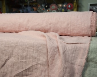 WHOLESALE. Pure 100% linen fabric Gloria Pastel Pink 200gsm (5.90 oz/yd2). Washed-softened.