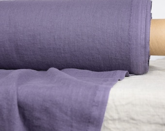 100% pure linen fabric "Gloria" by the yard/meter in purple eggplant (Aubergine) color. 200gsm (6oz).  Washed, soft, pre-shrunk, breathable.