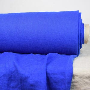 100% puur linnen stof "Gloria" op maat/meter geknipt. Heldere diepblauwe (koningsblauwe) kleur.  200 gsm/6 oz, zacht en gewassen, strak geweven.