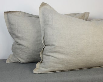 Pair of 100% linen pillow shams. NATURAL bedding collection. Not dyed linen flax. Standard, queen, king, other custom sizes. Stone washed.