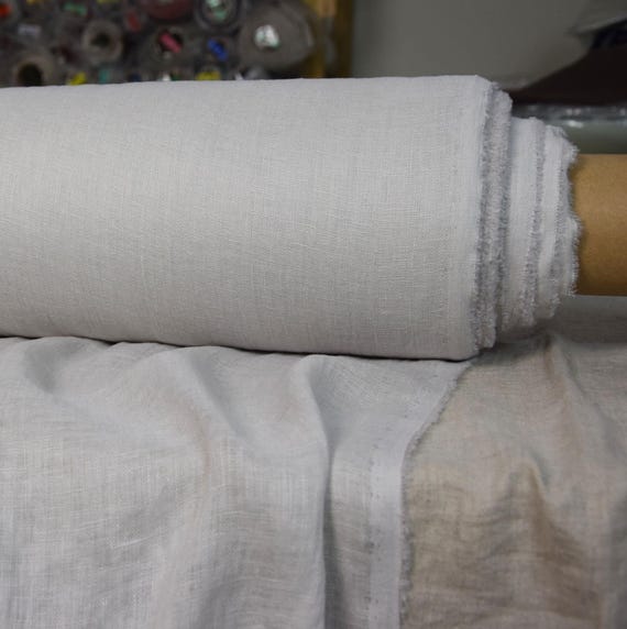 Sheer Pale Gray Linen Fabric - "Serena Frost", Thin 95gsm, Soft Washed 100% Pure Linen, Delicate Drape, Loosely Woven Texture, IN STOCK!
