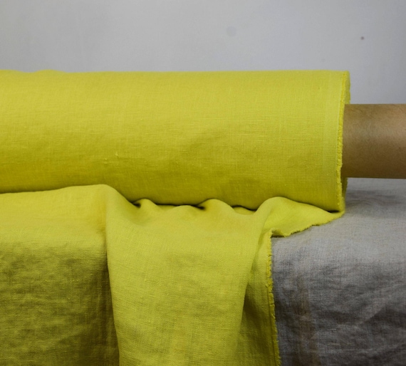 Linen Fabric WHOLESALE. "Gloria Chartreuse" 200gsm (5.90 oz/yd2). Pure 100% Linen. Yellow-green color. Pre-shrunk, softened, densely woven.