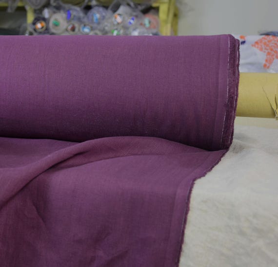 Fabric Linen "Aura  Dimmed Purple", Saturated Dark Purple, Naturally Creased, Soft, Washed, High Quality, Lightweight 125gsm, Ready to Ship!