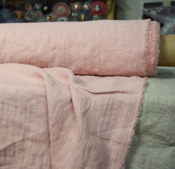 Pure 100% linen fabric Gloria Pastel Pink 200gsm (5.90 oz/yd2). Washed-softened. WHOLESALE.