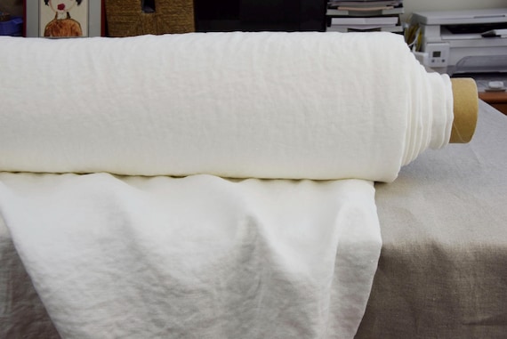 Heavyweight 100% Linen Fabric "Udana Off-White" 460gsm Pre-shrunk. Stonewashed. Eco-friendly Canvas for Upholstery, Home Decor. IN STOCK.