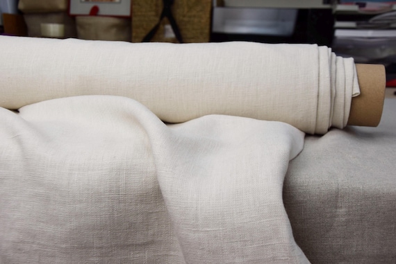 Pure Linen Fabric "Nata Alabaster Gray" 250gsm. Very Pale Beige, Greige, Off-white, Almost White. Not sheer. Soft, Luxurious. IN STOCK!