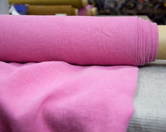 IN STOCK. Pure 100% linen fabric Gloria Precious Pink 200gsm (6oz/yd2). Deep medium pink, hint of violet. Bright pink Vivid pink.