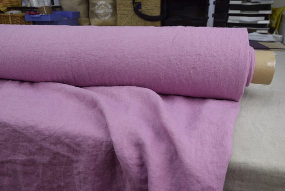 100% Linen Fabric Luna Bloom Orchid. Heavyweight 290gsm/9oz. Pink Purple. Premium Stylish Soft Creased Linen Material By the Yard.