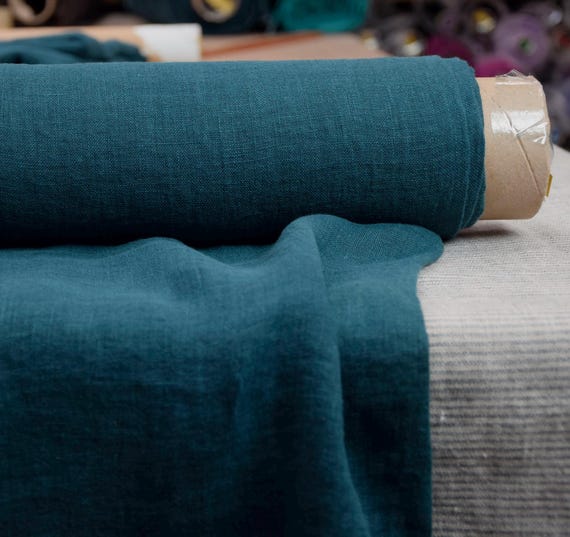 Lightweight Linen fabric "Serena Deep Teal" 95gsm/2.8oz. Pantone 19-4914. Thin semi-sheer. OUT OF STOCK. Custom Dyeing Orders Available.