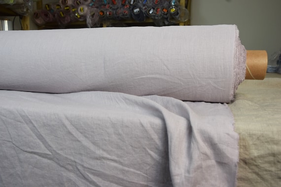 100% Linen Fabric "Gloria Almost Mauve" Medium Weight, Pre-shrunk, Soft. Light Gray Color With Purple Tint. By The Yard. 200 gsm. IN STOCK!