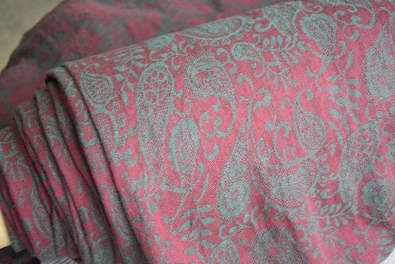 Luxurious Linen Fabric "Nora Burgundy/Green Paisley", Soft Washed 100% Linen, 260gsm (7.7oz), Elegant Drapey Texture, Pre-Shrunk, IN STOCK!