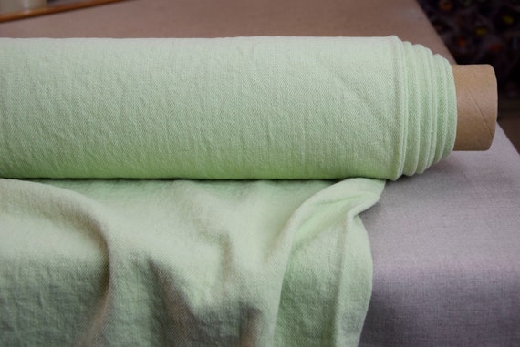 100% Linen Fabric "Ramona Canary Green" 460gsm/13.6oz. Pantone 12-0108. Eco-friendly Heavyweight Thick Material for Upholstery. IN STOCK.