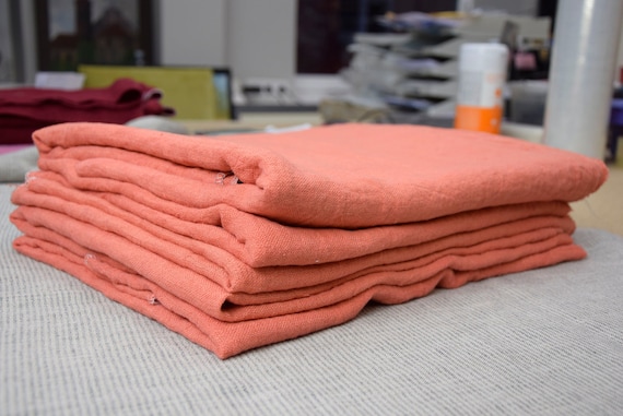 Fabric 100% linen Julia Desert Flower 210gsm(6.20 oz/yd2). Pantone 15-1435. Peachy coral. Temporarily OUT OF STOCK. Custom dyeing available.