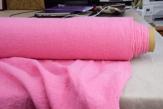 Pure 100% Linen Fabric "Grace Precious Pink". Lightweight 130gsm/4oz. Thin Material for Summer. Bright Vivid Eye-Catching Pink. IN STOCK.