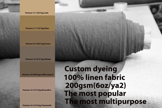 CUSTOM DYEING 100% linen fabric 200gsm (6oz/yd2). Gloria - the most popular linen fabric. Pantone Caffe latte Beige Brownish pallette No 17.