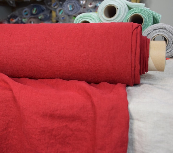 Linen Fabric "Aura Lipstick Red", 100% Pure, Softened & Washed, 125gsm, Deep Bold Red, Elegant Thin Lightweight Linen by yard, IN STOCK!