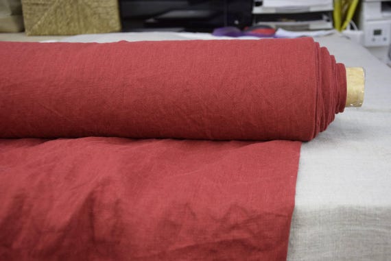 Pure 100% linen fabric Gloria Mahogany Red. Medium weight 200gsm (5.6oz/yd2). Washed, Softened, Pre-shrunk. By the Yard.