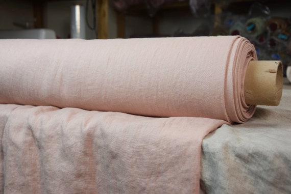 Temporarily OUT OF STOCK. Pure 100% linen fabric Gloria Pastel Rose Tan 190gsm (5.60 oz/yd2). Muted pastel pink. Washed-softened.