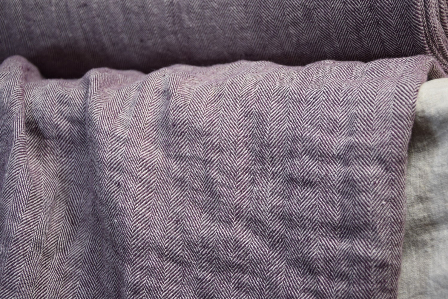 Pure 100% Linen Fabric Digna Purple 210gsm. Herringbone Woven | Etsy