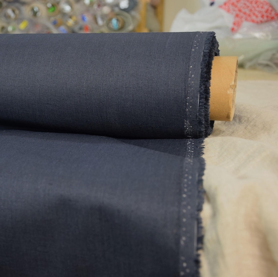 IN STOCK. Linen fabric Gloria Water-Pro Blue Shadow 245gsm. Water&mud repellent, waterproof, water-resistant, waxed, dark blue-gray, navy.